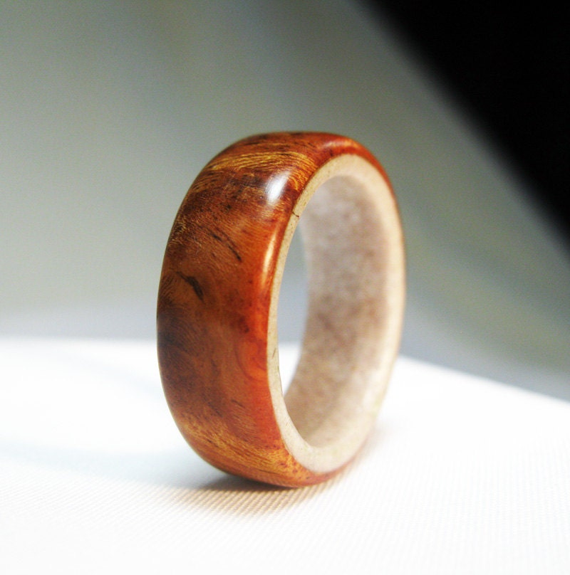 Amboyna Burl Ring Lined with Deer antler