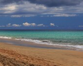 Turquoise ocean print, golden sand beach, perfect beach, Spanish island landscape, romantic Atlantic Ocean print, Zen decor