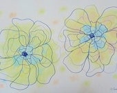 Original Hand Painted Artistic Abstract Flower Placemats, Vinyl covered, 18 x 12 inches, Spring colors, Set of 4