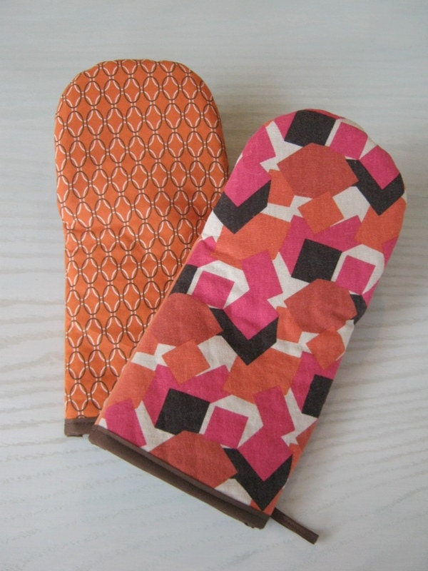 Upcycled Geometeric  fabric Oven Mitts