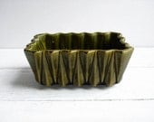 Vintage Upco Pottery Olive Green Ceramic Planter - Zigzag Pattern