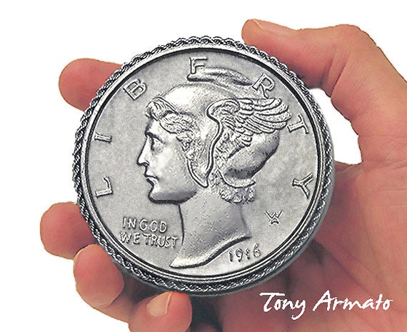 WINGED LIBERTY 1916 Oversized Big 3" Coin Case, w Free Gift