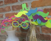 NEON Paper Mustache & Glasses Party Favors. Photo Prop. 75 Pieces. ANY COLOR Available. Custom Orders Welcome.