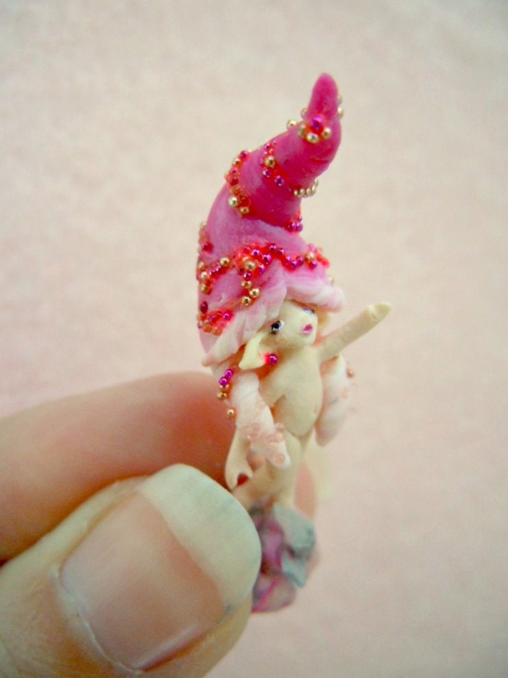 Tiny gemstone fairy - miniature crystal pixie in pink