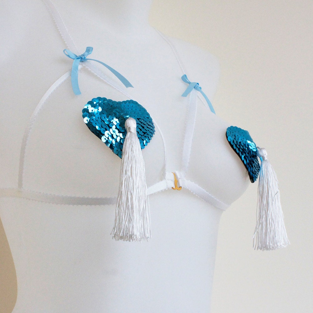 Nipple Tassels - Blue and White heart shaped pasties