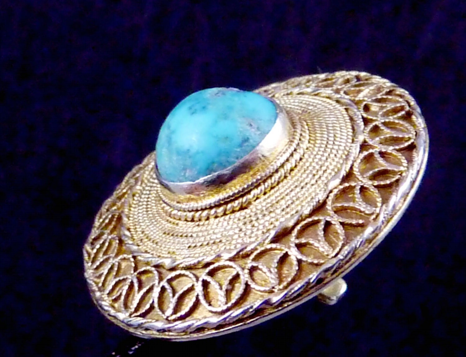 Vintage China Chinese Export Gilded Sterling Silver Turquoise Earrings 16098