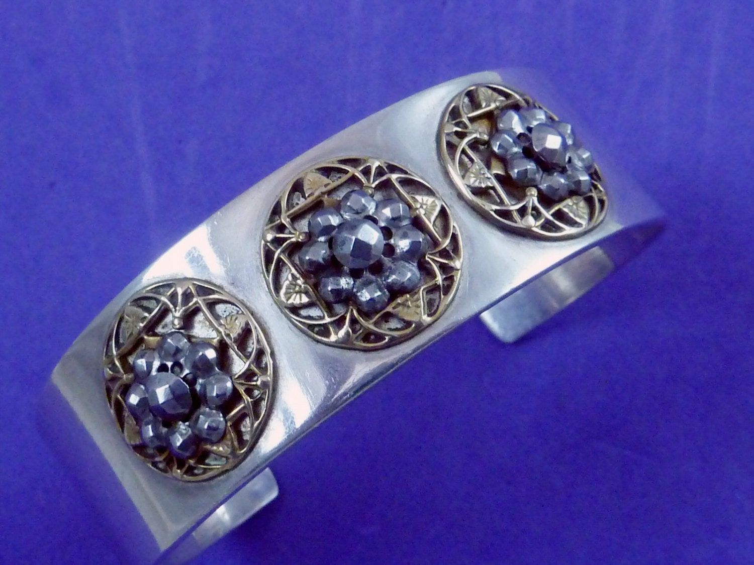 Carlos Diaz Hand Wrought Sterling Silver Gold Modernist Cuff Bracelet 16037