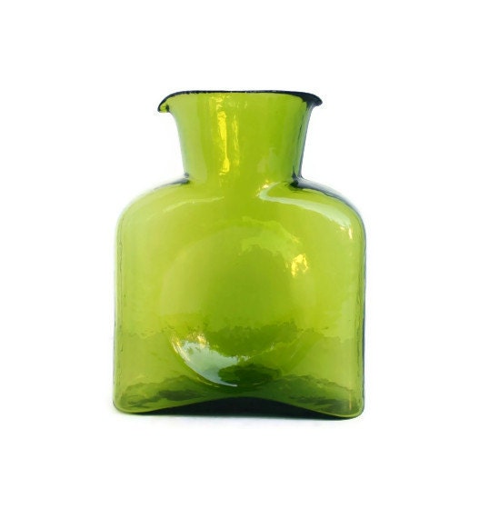 Vintage Blenko Water Bottle in Olive