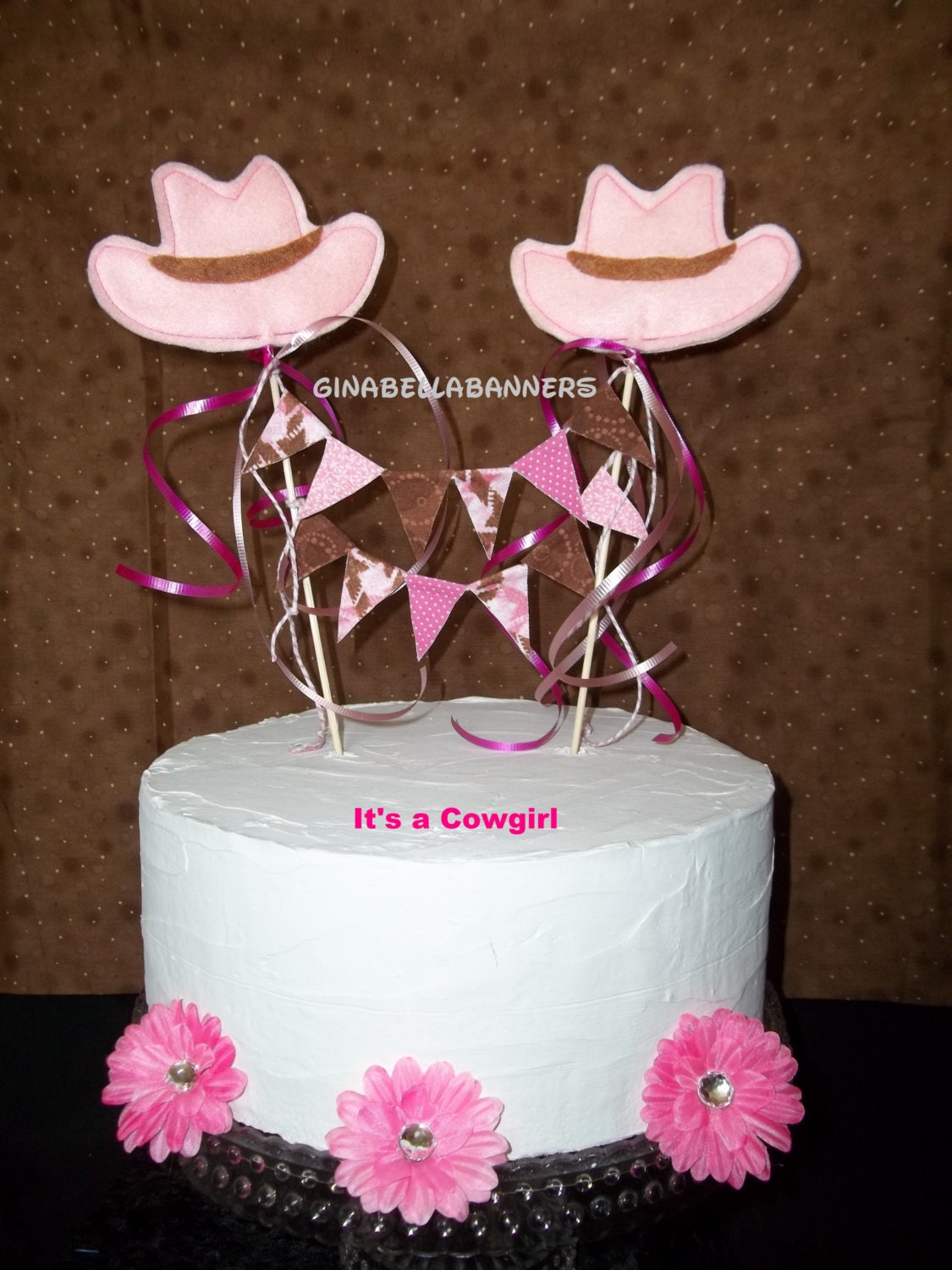 It's a girl baby shower cowgirl pink cake topper gender reveal neutral barnyard center piece Birthday Party decoration photo prop banner