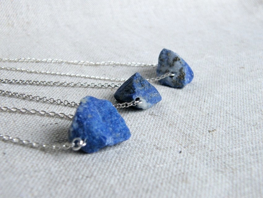CLEARANCE - all must go, Rough Stone Necklace Lapis Lazuli Necklace Blue Rough Nugett Pendant Minimalist Etno Style