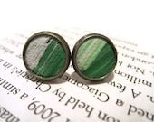 Green and White Leather Stud Earrings, Leather Earrings, Earstuds