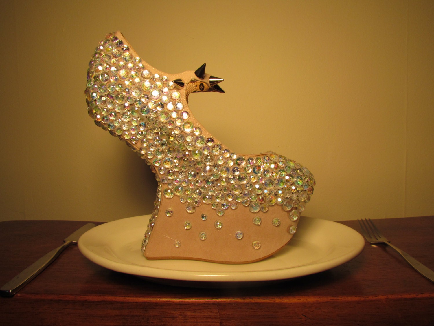 Iridescent Gem Spiked Heelless Wedges. LIMITED EDITION