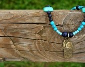 Healing Hand Necklace with Blue Goldstone Beads