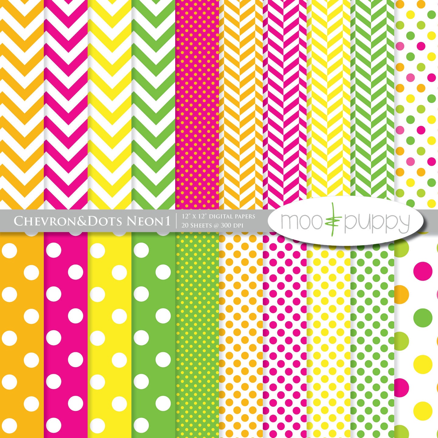 Digital Scrapbooking Paper Pack - Chevron&Dots Neon -- INSTANT DOWNLOAD