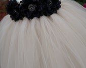 Flower girl dress. Nude with Black Flowers  TuTu Dress, baby tutu dress, toddler tutu dress, wedding, birthday, Newborn, 2t,3t,4t,5t