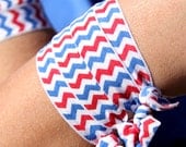 America Chevron Hair Tie Set, Fourth of July, Red White and Blue, No Dent, No Fray, Set of FOUR, ponytail holder, HEAT SEALED