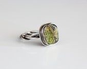 Druzy Pyrite Sterling Silver Ring-OOAK Rough Green Pyrite Twisted Band Ring-Raw Marcasite Ring-Size 8.5-Under 55