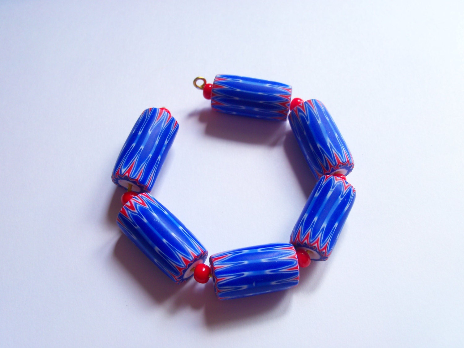 Polymer Clay Chevron Trade Beads, set of 6, red white blue