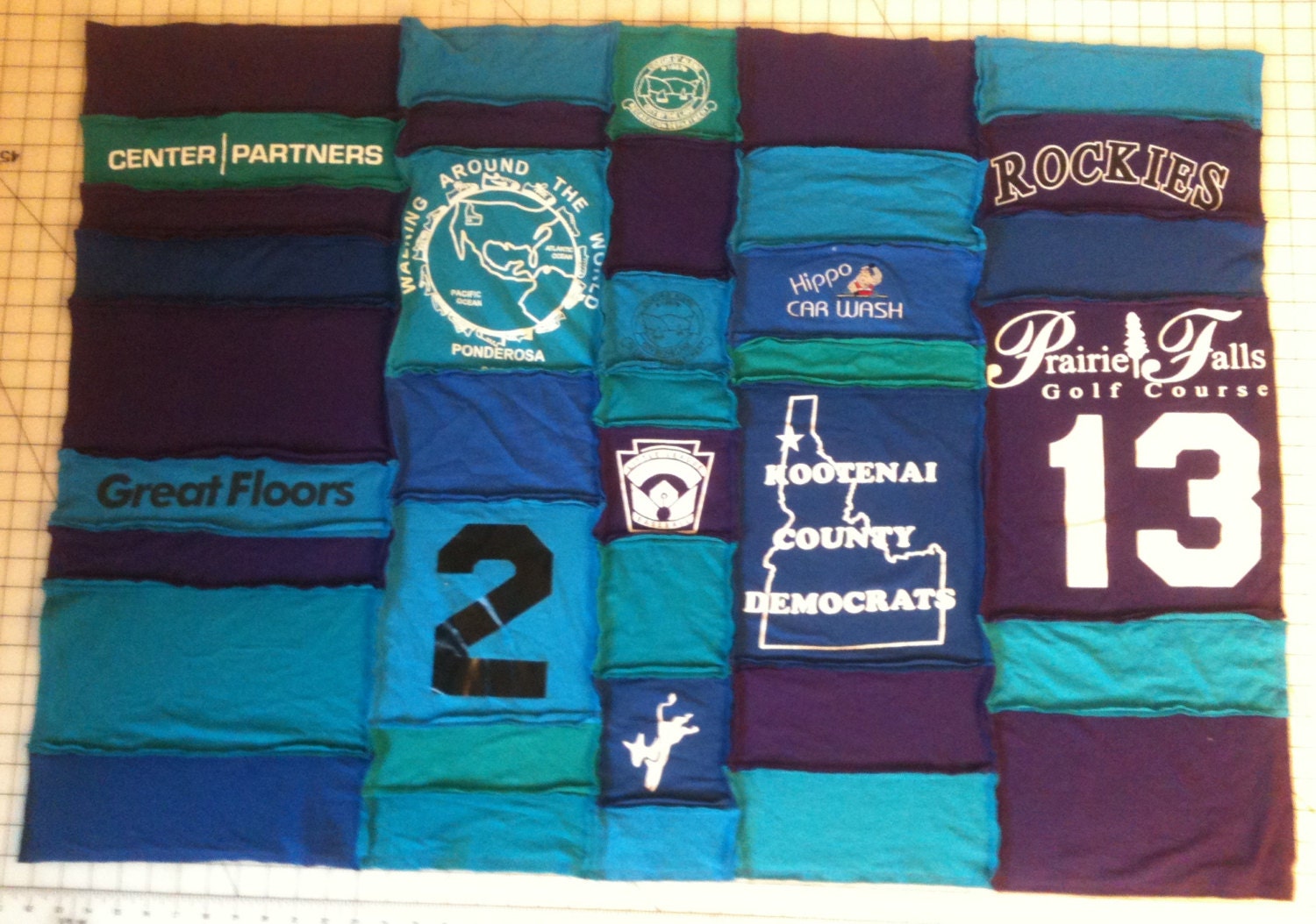 upcycled jersey baby blanket purple blue teal turquoise eco friendly