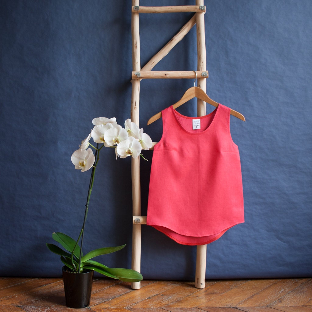 CORAIL tank top (linen red blouse) - made to order