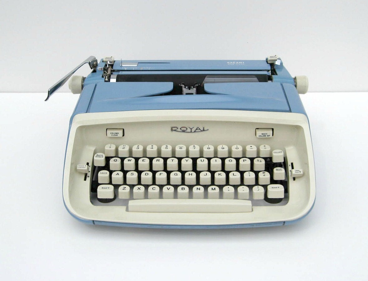 Vintage Royal Safari Typewriter - Blue and White - 1964 - Mad Men - Midcentury Modern