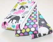 Baby Burp Cloths- Set of 3 - Michael Miller Zoology in Orchid, Elephant Walk and Polka Dots