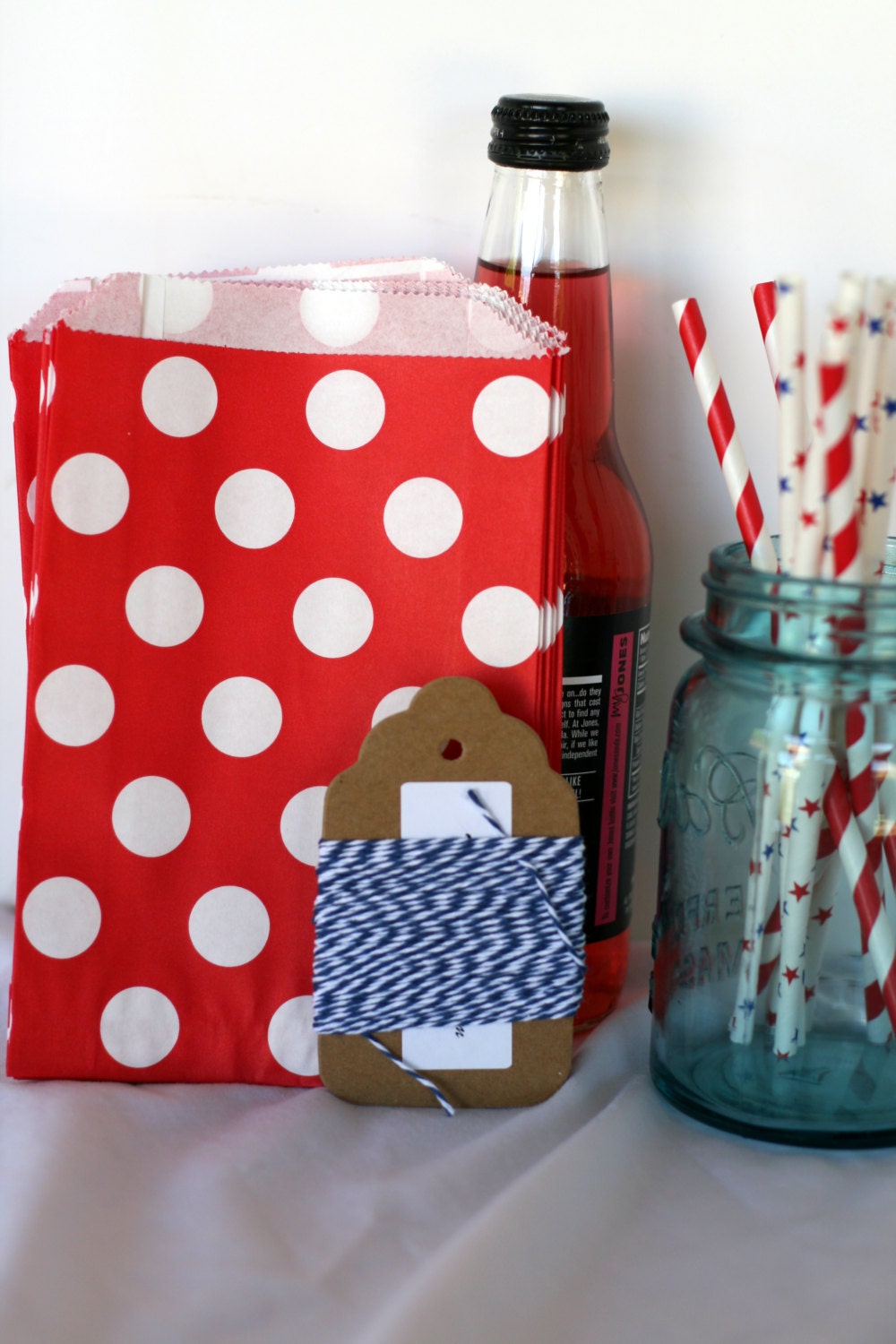 Treat bag, candy bag, cookie bag in red and white polka dot, Red and white bitty bag, Red and white polka dot party bag