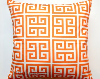 Premier Prints Orange Sherbet Towers- Greek Key Pillow Cover- 18x18 inches- Hidden Zipper Closure