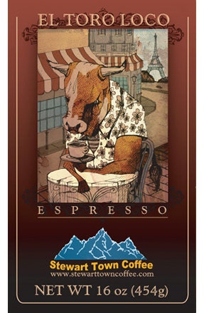Kansas City Local Coffee Roasting Digital Art Print "Stewart Town Coffee (El Toro Loco - The Crazy Bull)" 11x17