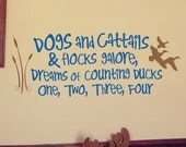 Wall Decals Nursery Hunting Fishing Ducks Baby Childrens Room - To go to sleep - Dogs and cattails Vinyl decal 14" x 36"