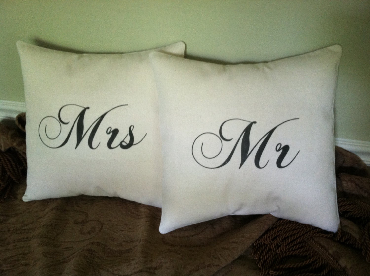 Mr and Mrs Duck Cloth Applied Graphic Hand Made Pillow Covers Perfect for Weddings or Anniversaries