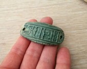 Ceramic Tribal bracelet focal in ancient green glaze