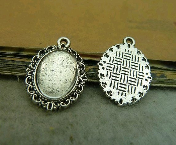 20 pcs 14x10mm Silver Color Cameo Cabochon Base Setting Tray Blanks Pendants Charm Pendant C3762