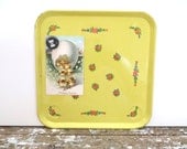 Vintage Metal Tray Square Tray Serving Tray Display Board Magnetic Board Yellow