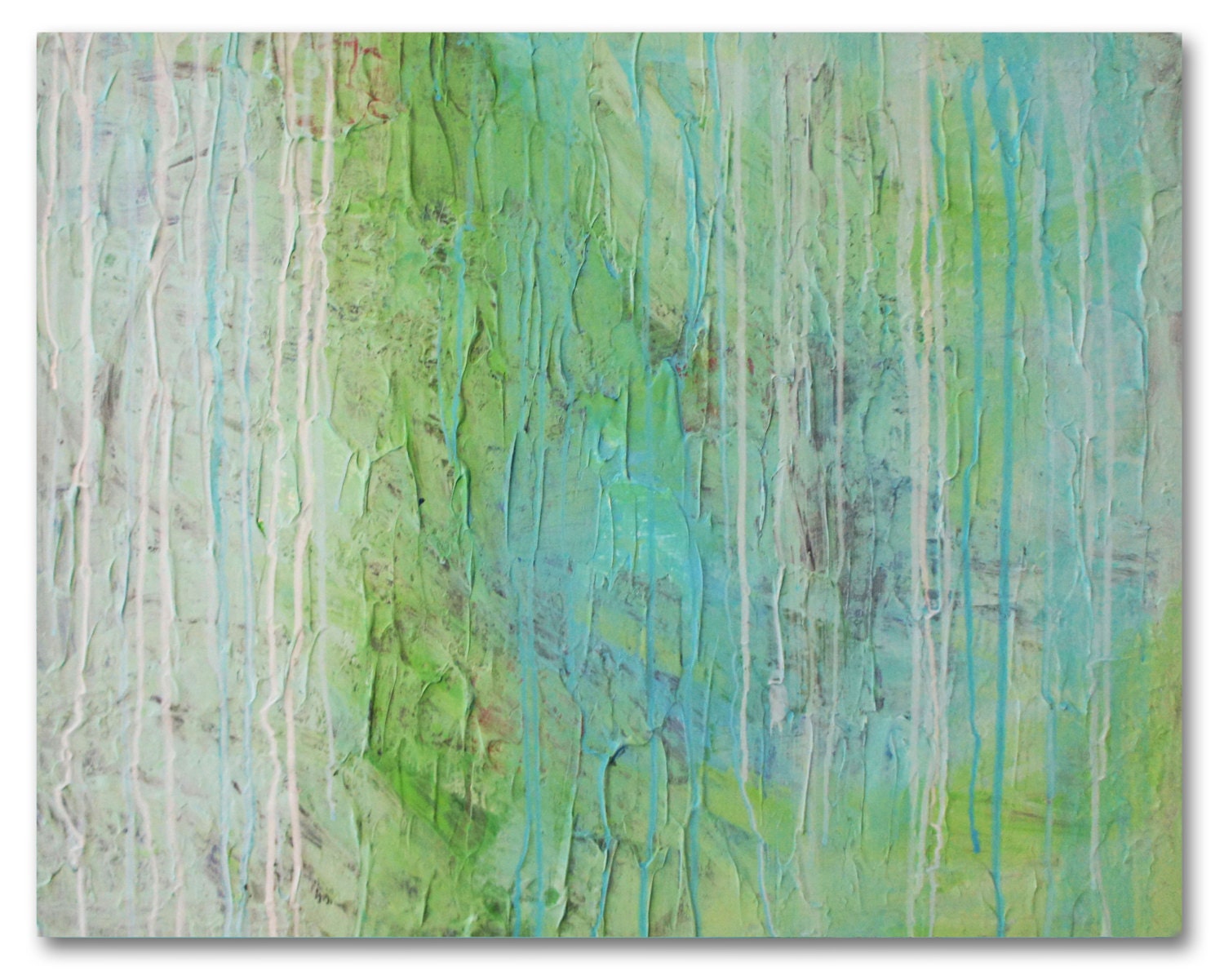 large modern abstract blue and green painting, 30 x 24 inches, thick black edges - pinkvhurgoe