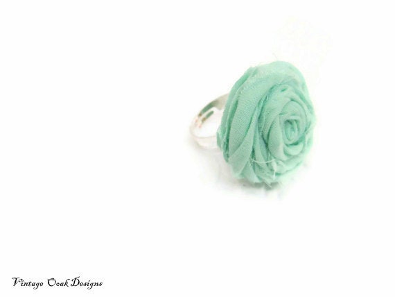 Mint Rosette Ring, Mint Flower Ring, Mint Rosette Adjustable Ring, Bridesmaid Gifts, Summer Trends