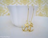 Gold Anchor Earrings, Golden Anchors Dangle Earrings, Nautical Earrings, Gold Nautical Jewerly, Summer Fashion, Gifts for Her