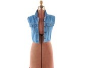 Vintage 1990's Mini Denim Blue Jean Crop Sleeveless Revival Festival Vest M