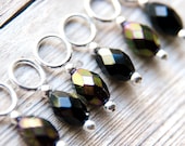 Snag Free Stitch Markers in Black and Gold Metallic Mix, Faceted Glass, Hint of Purple, Set of 6