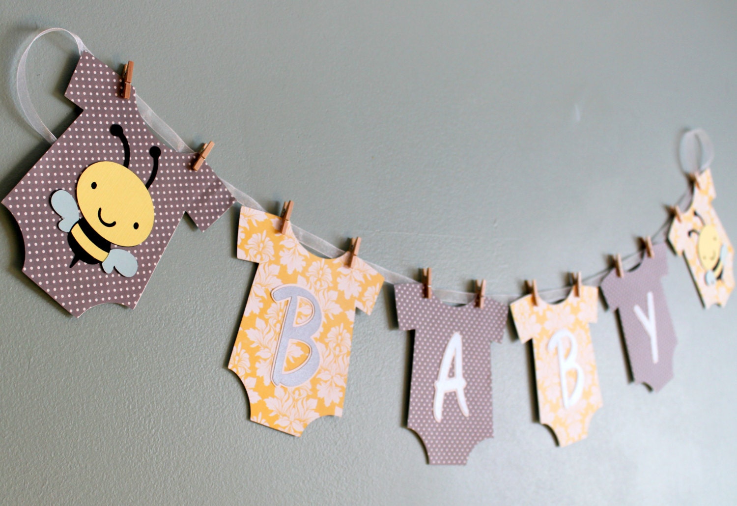Bumble Bee Onesie Baby Shower Banner, yellow and gray