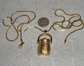 Longaberger Basket Pendant Necklace Gold Plated Hinged 1980's Collectors Club Signed Jewelry K14