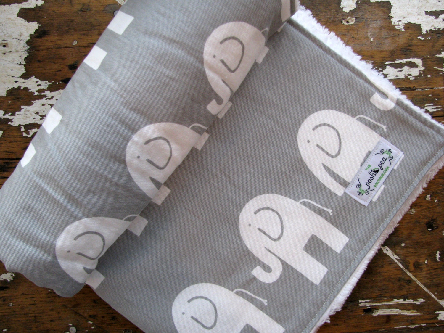 Baby Blanket - Grey Elephant Gray - Gender Neutral Baby Boy or Baby Girl - CHOOSE Minky or Chenille Back