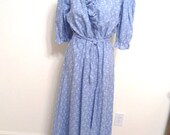 May Days Sale Vintage Robe Renaissance Style Blue Eyelet by Heather Size Medium