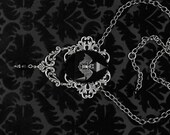 Bat Necklace in Silver and Onyx Ornate Filigree Gothic Necklace Jewelry