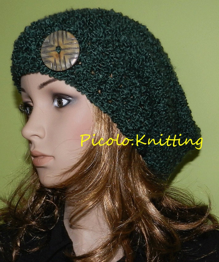 All Season Slouchy Hat in Green, Rasta Hat, Hipster Slouchy Hat, Hippie Beanie, Chunky Women/Teen Hat Green Rich Boucle