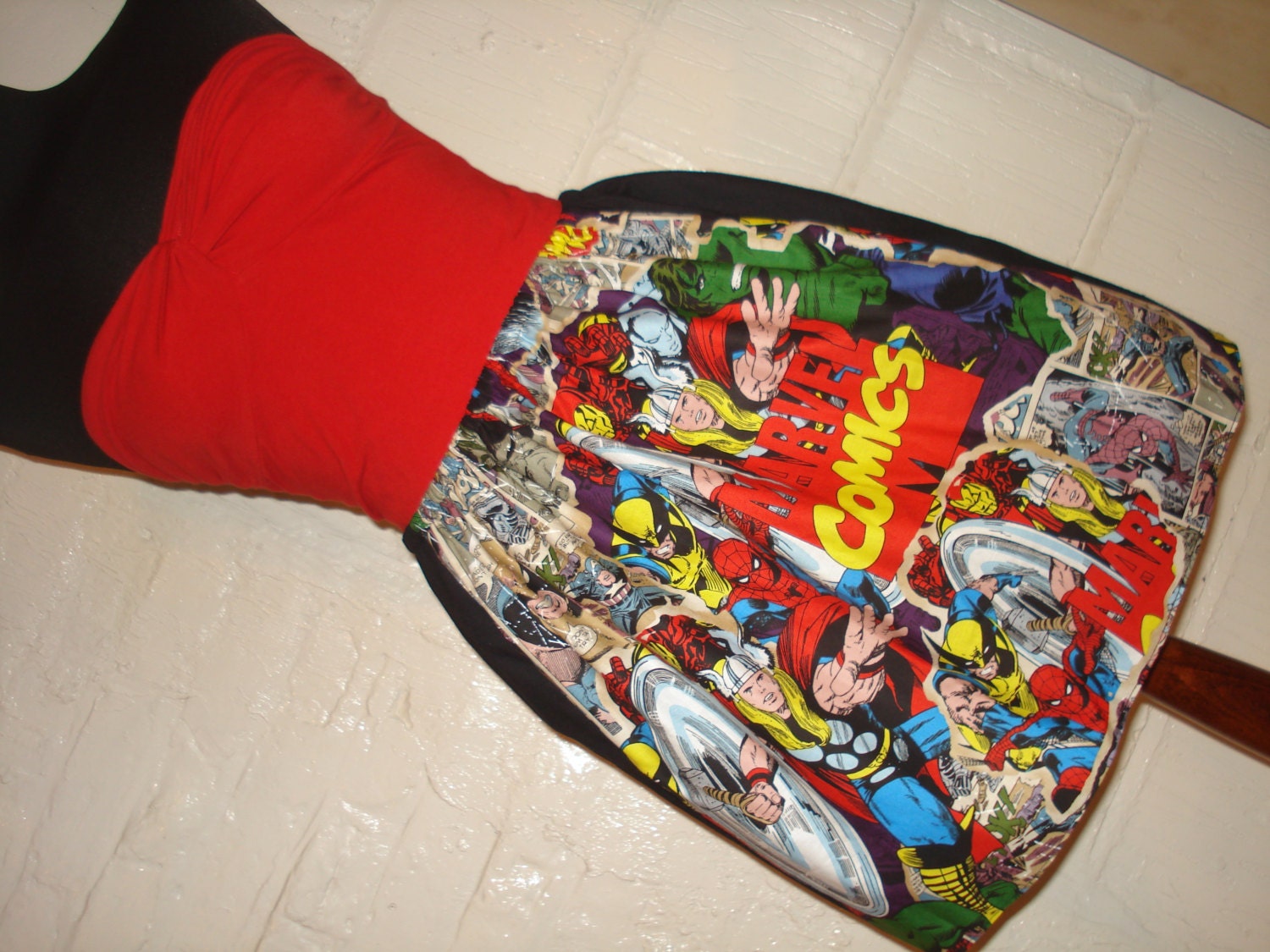 Plus Size Bright Marvel Logo Mini Skirt Avengers Breakout Design w/ Comic Book Pages -  High Waisted Ladies Skirt - Handmade & Ready to Ship