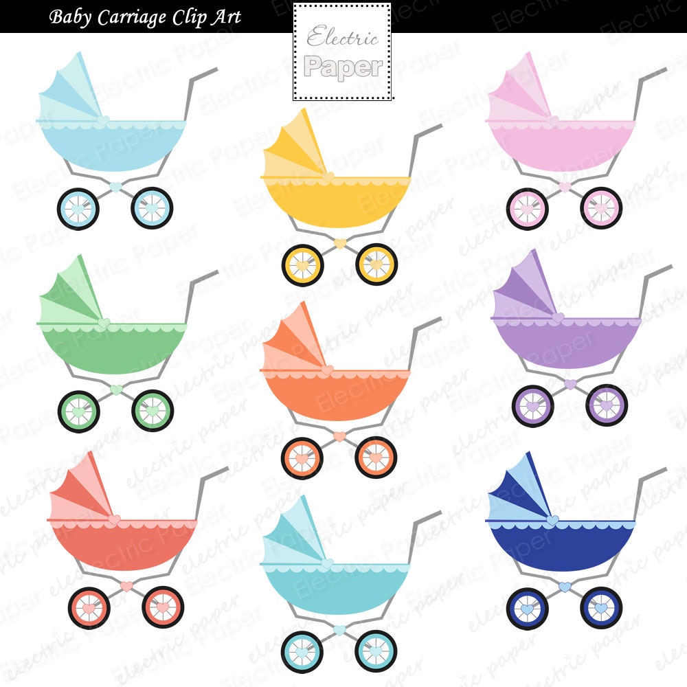 Baby Carriage Stroller Pram Clip Cart Images - instant download