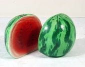 Vintage WATERMELON Shakers Salt Pepper SUMMER Pair Cork Stoppers