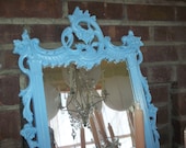 RaRe Ornate vintage baby boy shower, French blue shabby chic, baby nursery, cottage mirror CAN be chalkboard