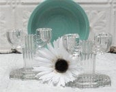 4 1/4" Double Glass Candle Holder Pair Exc